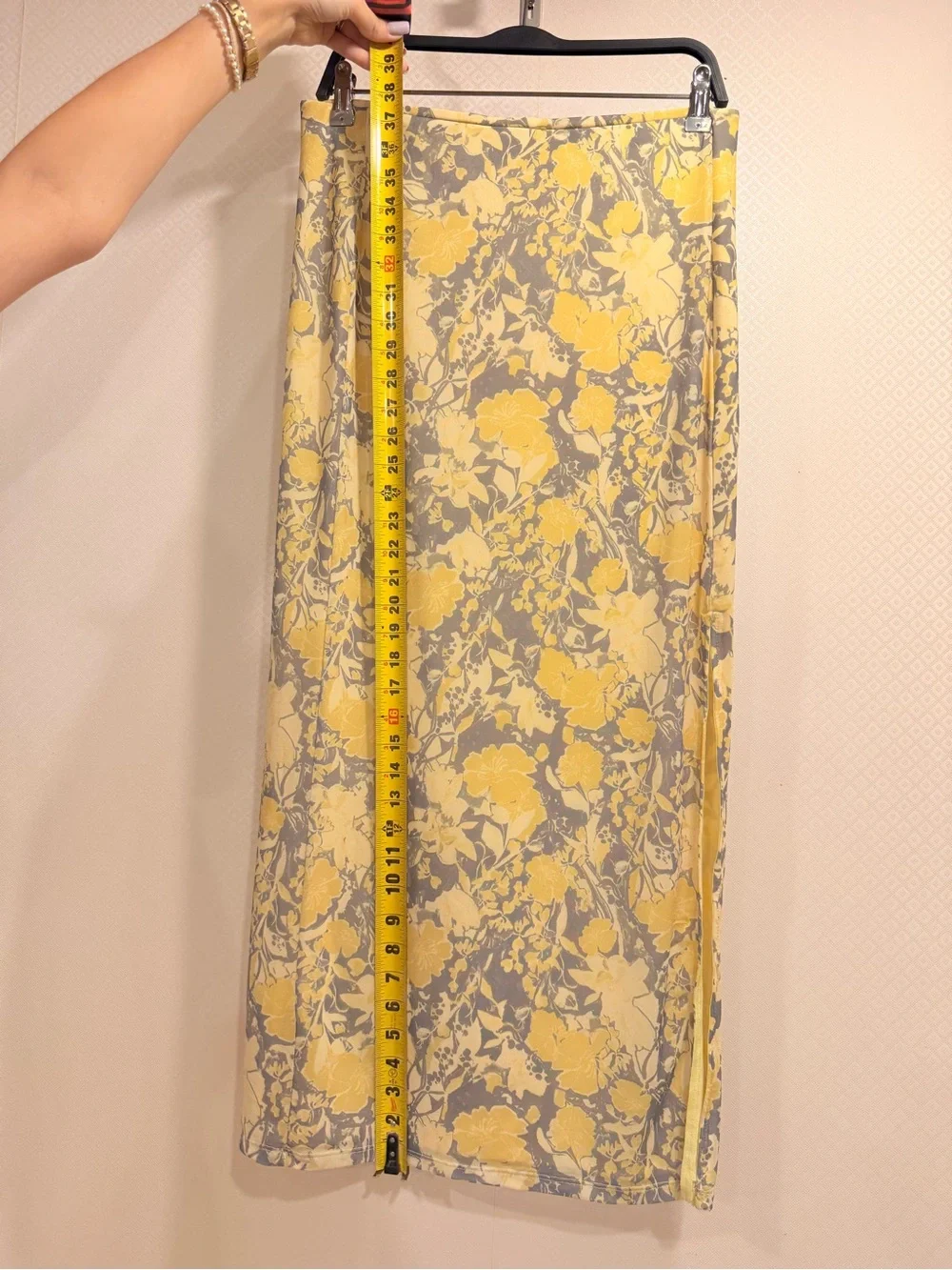 Free People Rosalie Yellow and Gray Floral Mesh Midi Pencil Skirt with Side Slit